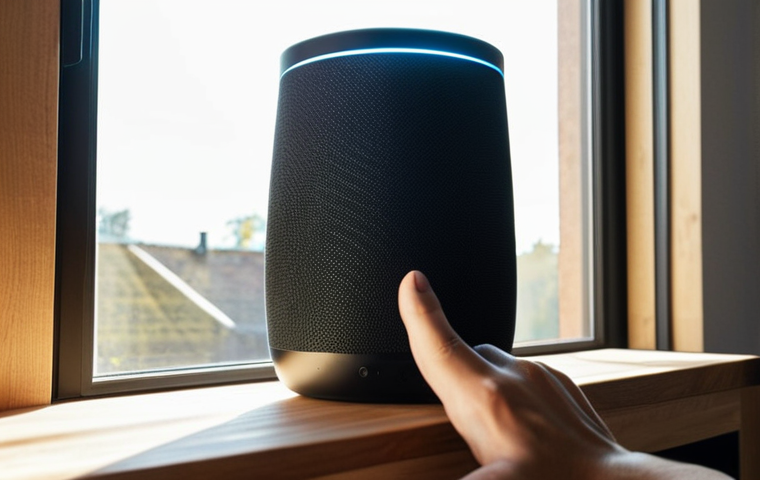**

"A person calibrating a gesture-controlled smart speaker in a modern Swedish home. The user is holding their hand up to the speaker, and the speaker is displaying a visual confirmation on its LED screen. Sunlight streaming through the window illuminates the scene."

**